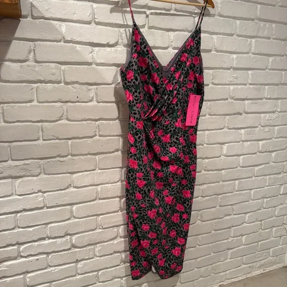 Floral Slip Dress Pink Rose Print Midi Bodycon Spaghetti Strap Y2K 90s Chic Date - Picture 2 of 12